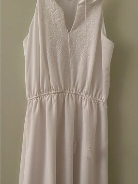 Blue Rain Sleeveless Embroidered Halter White Mini Dress